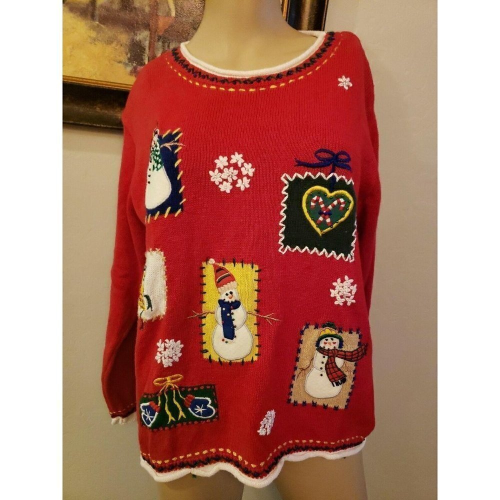 Arriviste Christmas Sweater L Ugly Red Snowman Long Sleeve